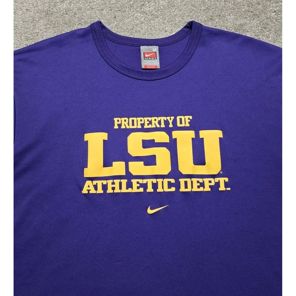 Y2K VTG LSU Tigers Nike Dri Fit Center Swoosh T-Shirt Mens M‎ Purple Nike-Fit